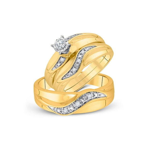 10kt Yellow Gold His Hers Round Diamond Solitaire Matching Wedding Set 1/6 Cttw