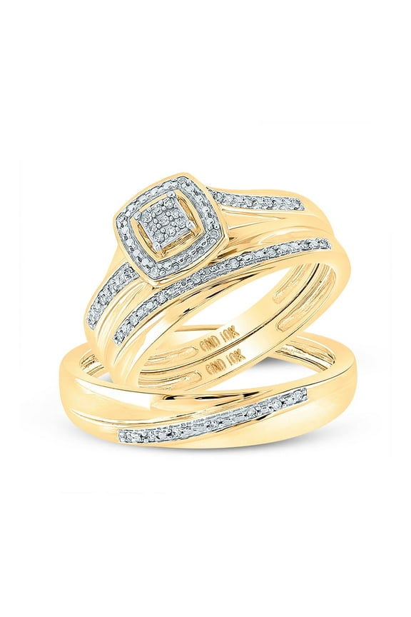 10kt Yellow Gold Round Diamond Bridal Wedding Ring Band Set, 0.08 ct. t.w.