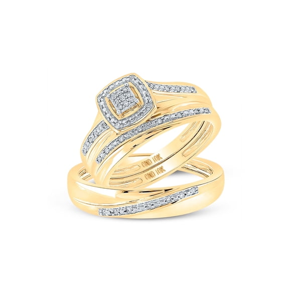 Diamond Queen 10kt Yellow Gold Round Diamond Bridal Wedding Ring Band Set, 0.08 ct. t.w.
