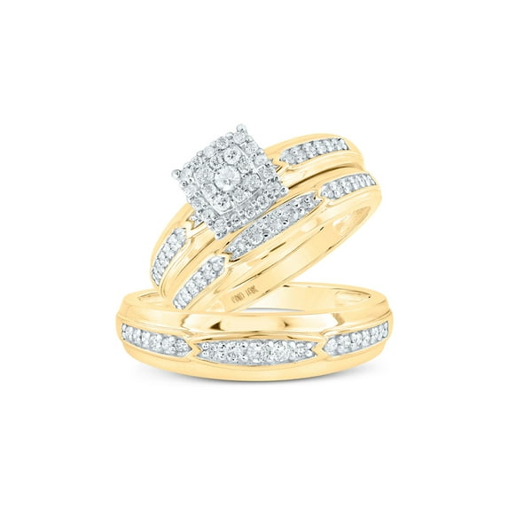 10kt Yellow Gold His Hers Round Diamond Square Matching Wedding Set 1/2 Cttw