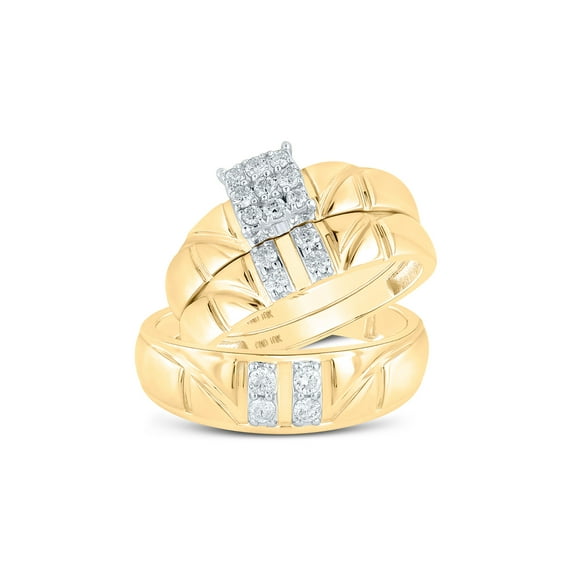 10kt Yellow Gold His Hers Round Diamond Square Matching Wedding Set 1/2 Cttw