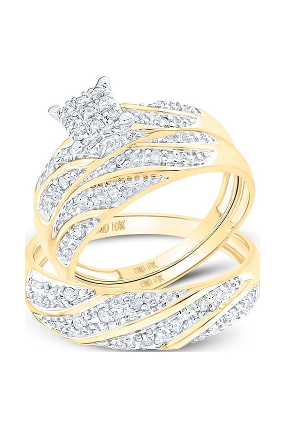 10kt Yellow Gold His Hers Round Diamond Square Matching Wedding Set 1/3 Cttw