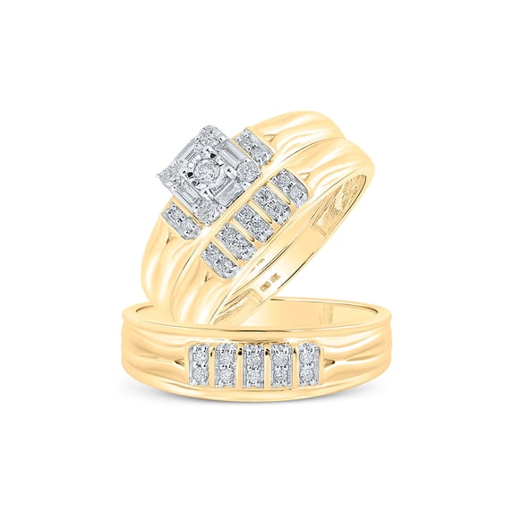 10kt Yellow Gold His Hers Round Diamond Square Matching Wedding Set 1/3 Cttw