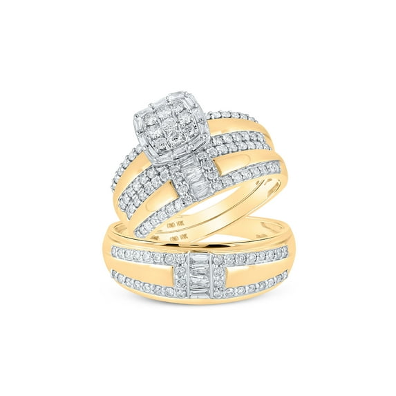 10kt Yellow Gold His Hers Round Diamond Square Matching Wedding Set 1 Cttw