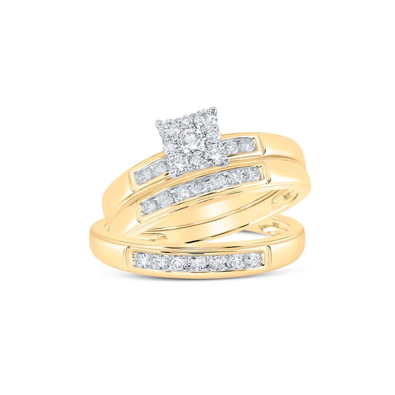 10kt Yellow Gold His Hers Round Diamond Square Matching Wedding Set 3/4 Cttw