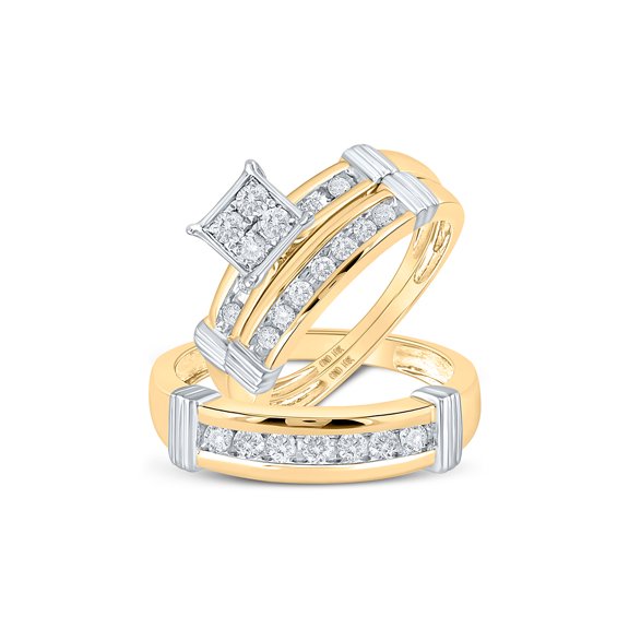 10kt Yellow Gold His Hers Round Diamond Square Matching Wedding Set 5/8 Cttw