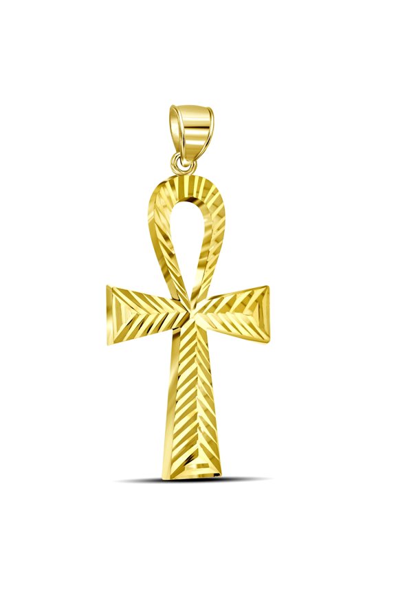 10k Yellow Gold Mens Ankh Cross Egyptian Religious Charm Pendant Pendant Necklace for Men