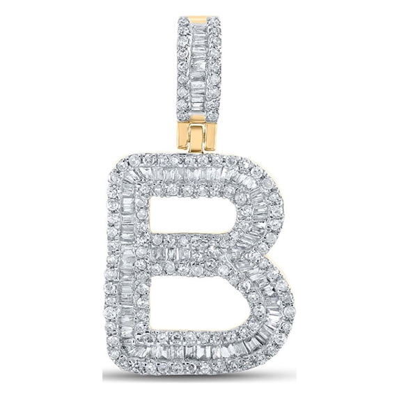 10kt Yellow Gold Mens Baguette Diamond B Initial Letter Pendant 5/8 Cttw