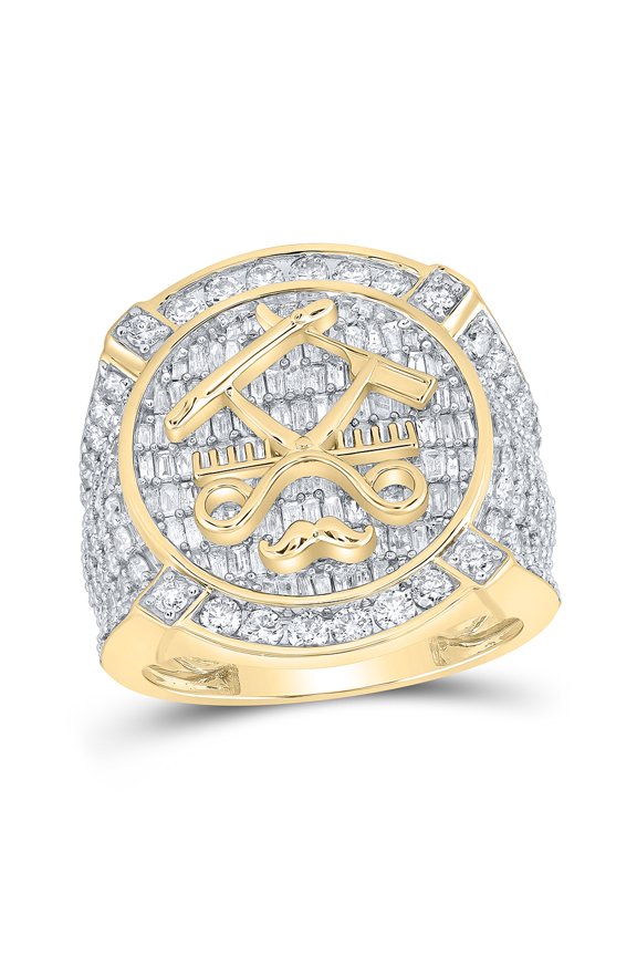10kt Yellow Gold Mens Baguette Diamond Barber Circle Ring 3-1/2 Cttw