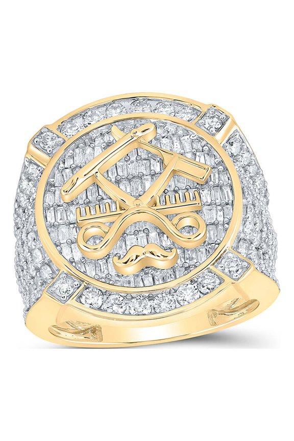 10kt Yellow Gold Mens Baguette Diamond Barber Circle Ring 3-1/2 Cttw