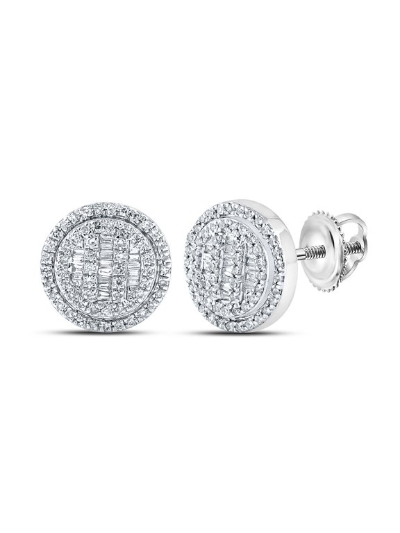 10kt Yellow Gold Mens Baguette Diamond Circle Cluster Earrings 1/2 Cttw
