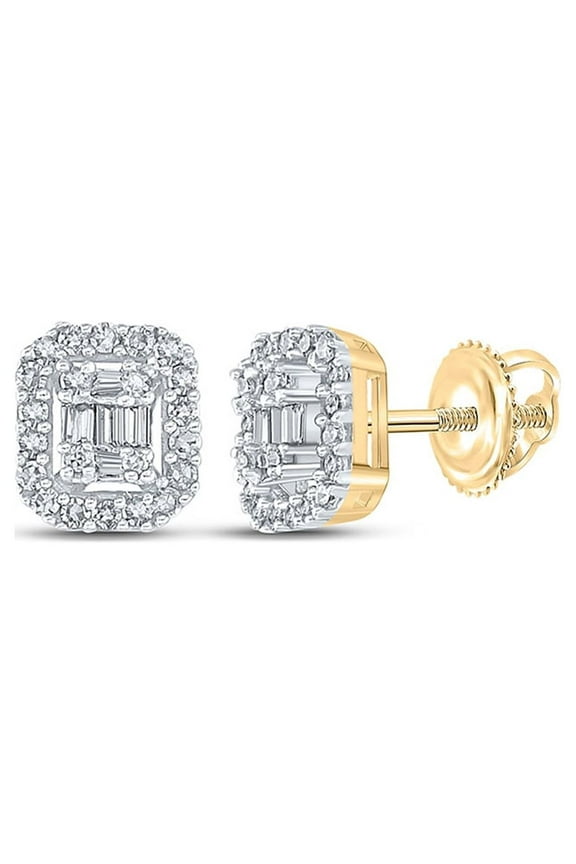 10kt Yellow Gold Mens Baguette Diamond Cluster Earrings 1/4 Cttw