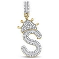 thumbnail image 1 of 10kt Yellow Gold Mens Baguette Diamond Crown S Letter Charm Pendant 3/4 Cttw, 1 of 2