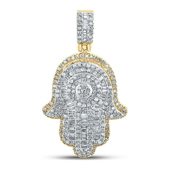 10kt Yellow Gold Mens Baguette Diamond Hamsa Charm Pendant 1 Cttw