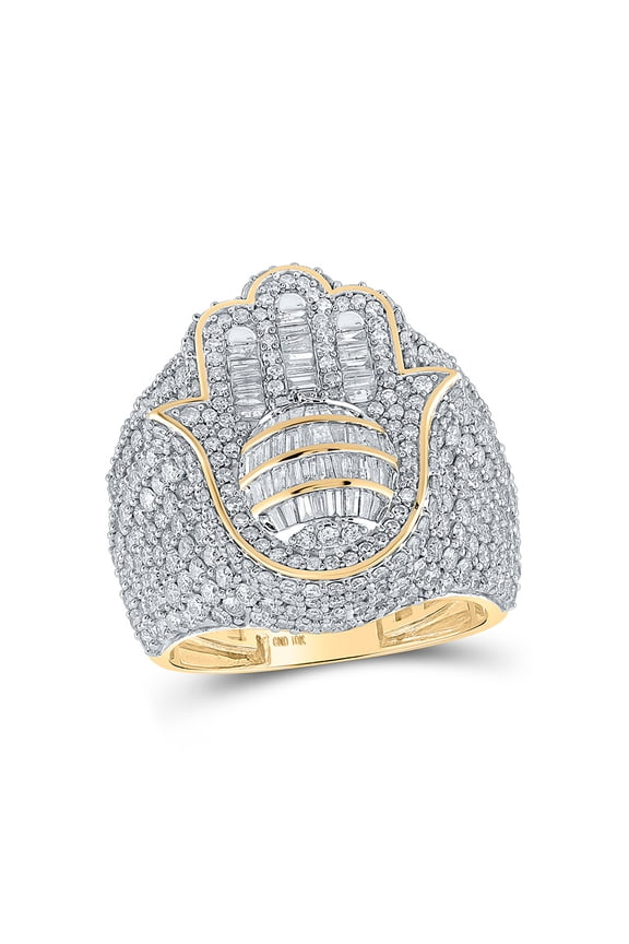 10kt Yellow Gold Mens Baguette Diamond Hamsa Ring 5-1/3 Cttw