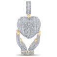 thumbnail image 1 of 10kt Yellow Gold Mens Baguette Diamond Heart Hands Charm Pendant 1-3/4 Cttw, 1 of 1