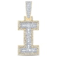 thumbnail image 1 of 10kt Yellow Gold Mens Baguette Diamond I Initial Letter Charm Pendant 1/2 Cttw, 1 of 1