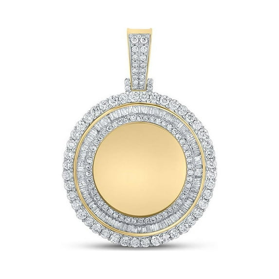 10kt Yellow Gold Mens Baguette Diamond Mirror Memory Circle Charm Pendant 2-1/2 Cttw