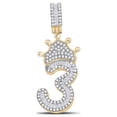 thumbnail image 1 of 10kt Yellow Gold Mens Baguette Diamond Number 3 Crown Charm Pendant 5/8 Cttw, 1 of 2