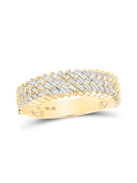 10kt Yellow Gold Mens Baguette Diamond Triple Row Diagonal Band Ring 1 Cttw