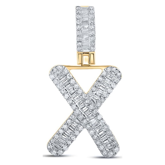 10kt Yellow Gold Mens Baguette Diamond X Initial Letter Pendant 3/8 Cttw