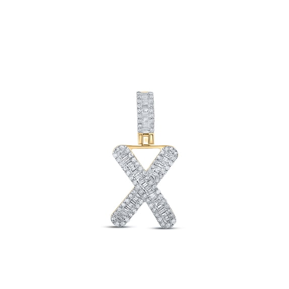 10kt Yellow Gold Mens Baguette Diamond X Initial Letter Pendant 3/8 Cttw