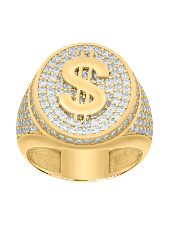10kt Yellow Gold Mens Cubic-Zirconia Dollar Sign Currency Ring, Mens Size: 10