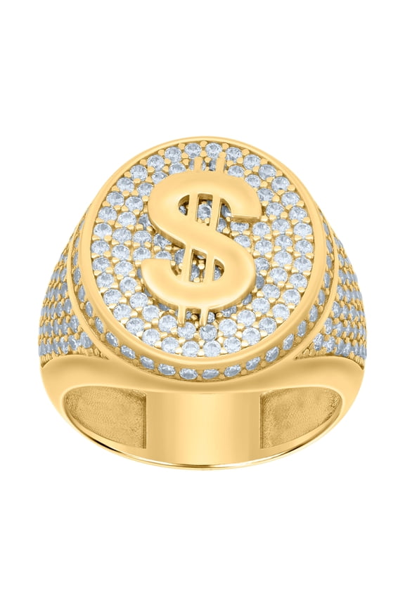 10kt Yellow Gold Mens Cubic-Zirconia Dollar Sign Currency Ring, Mens Size: 10