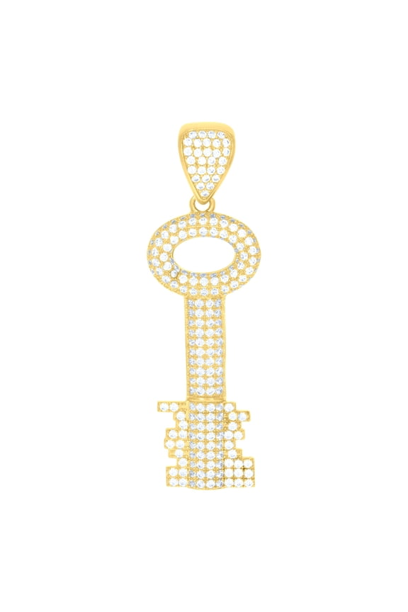 10k 10kt Yellow Gold Mens Cubic Zirconia Key Lock & Key Charm Pendant for Men