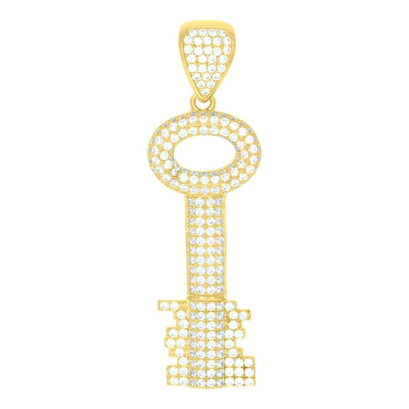 10k 10kt Yellow Gold Mens Cubic Zirconia Key Lock & Key Charm Pendant for Men