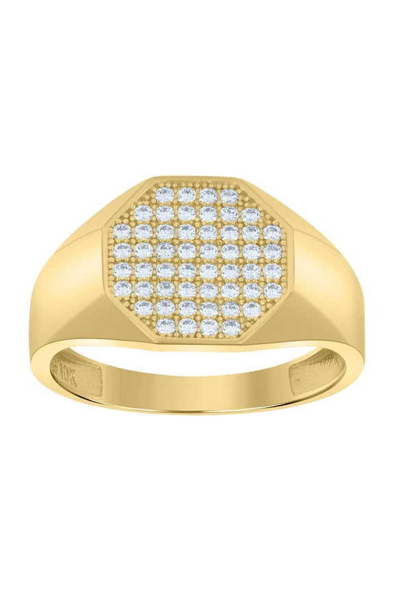 10kt Yellow Gold Mens Cubic-Zirconia Octagon Head Fashion Ring