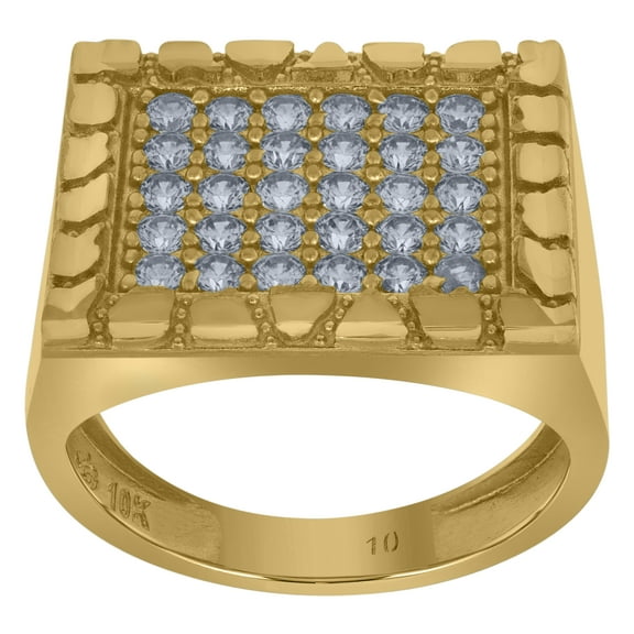 10kt Yellow Gold Mens Cubic Zirconia Square Head Nugget Fashion Ring 6.2 Grams