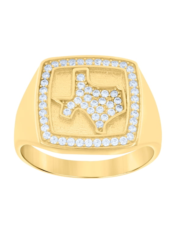 10kt Yellow Gold Mens Cubic-Zirconia Texas Map Ring, Mens Size: 10