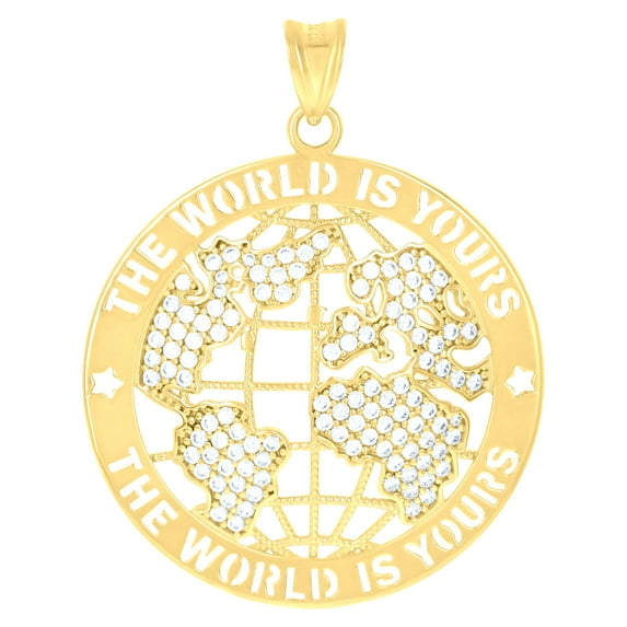 10k 10Kt Yellow Gold Mens Cubic-Zirconia The World Is Yours World Map Globe Charm Pendant