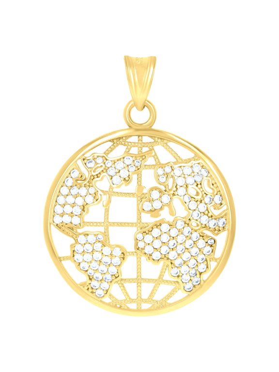 10kt Yellow Gold Mens Cubic-Zirconia World Map Globe Charm Pendant