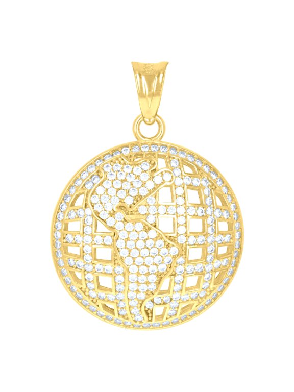 10kt Yellow Gold Mens Cubic-Zirconia World Map Globe Maps Charm Pendant