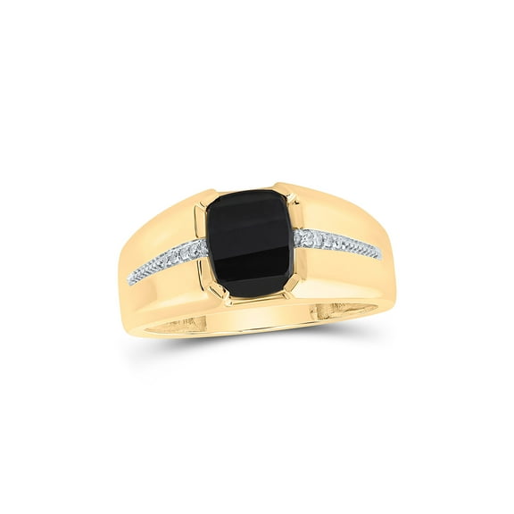 10kt Yellow Gold Mens Cushion Onyx Diamond Band Ring 2 Cttw