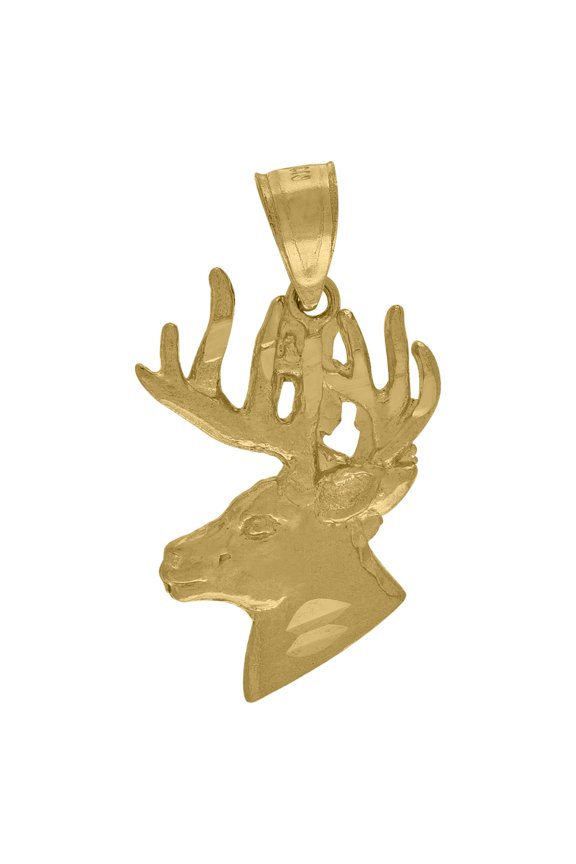 10kt Yellow Gold Mens Deer Head Animal Charm Pendant