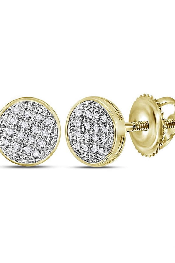 10kt Yellow Gold Mens Diamond Circle Cluster Stud Earrings 1/12 Cttw