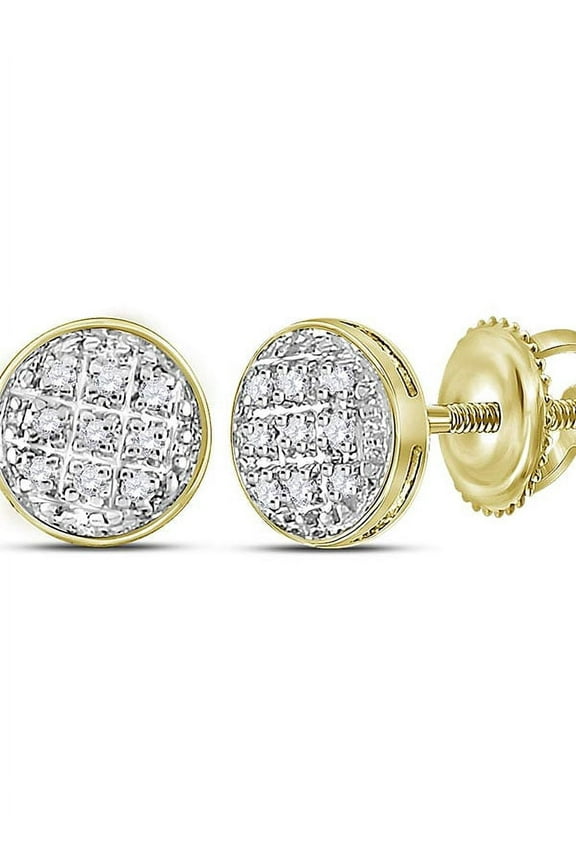 10kt Yellow Gold Mens Diamond Circle Cluster Stud Earrings 1/20 Cttw