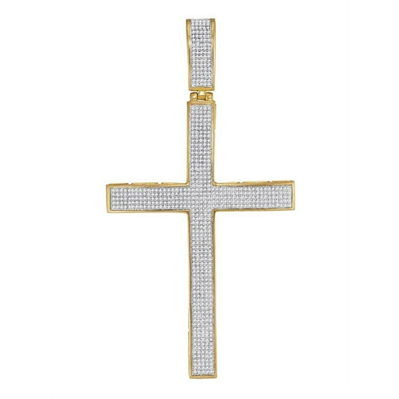 10kt Yellow Gold Mens Diamond Roman Christian Cross Necklace Pendant 1-7/8 Ctw.
