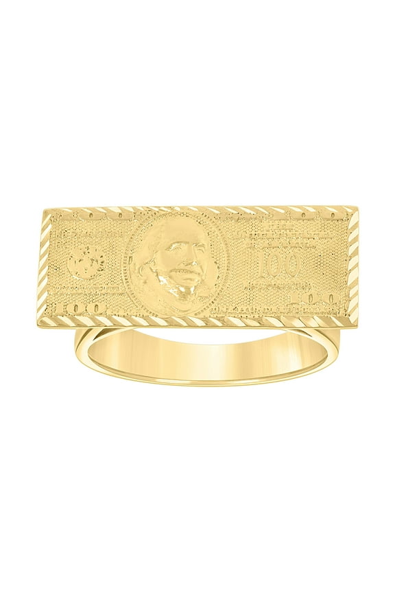 10kt Yellow Gold Mens Dollar Bill Currency Ring, Mens Size: 10
