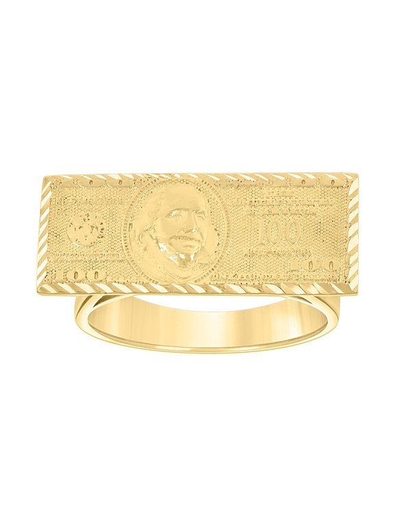 10kt Yellow Gold Mens Dollar Bill Currency Ring, Mens Size: 10