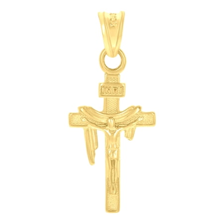 10k Yellow Gold Mens Draped Inri Crucifix Cross Religious Charm Pendant Pendant Necklace for Men