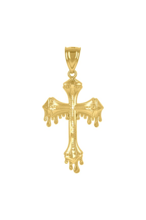10k Yellow Gold Mens Dripping Cross Religious Charm Pendant Pendant Necklace for Men