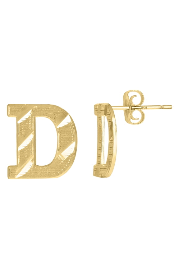 10kt Yellow Gold Mens Initials Letter D Stud Earrings