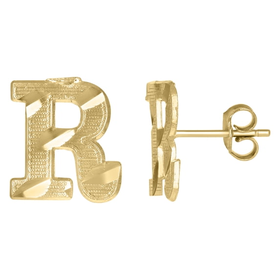 10kt Yellow Gold Mens Initials Letter R Stud Earrings