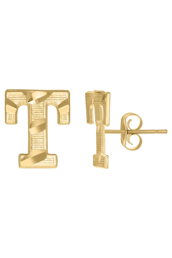 10kt Yellow Gold Mens Initials Letter T Stud Earrings