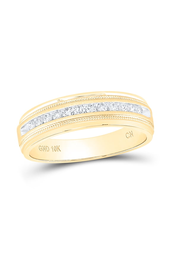 10kt Yellow Gold Mens Machine Set Round Diamond Wedding Channel Band Ring 1/4 Cttw
