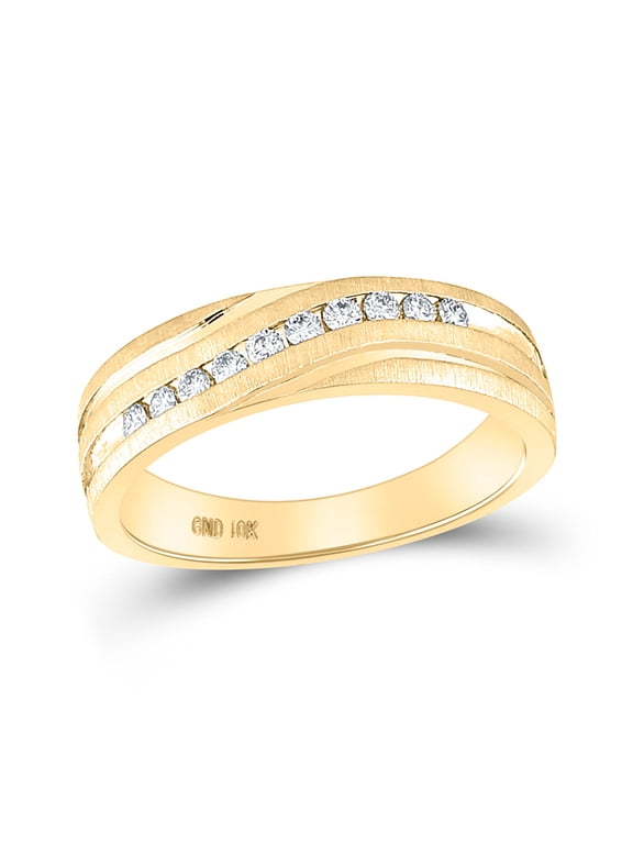 10kt Yellow Gold Mens Machine Set Round Diamond Wedding Channel Band Ring 1/4 Cttw